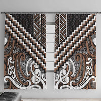 Maori Tukutuku Taniko Motifs Window Curtain Brown Poutama Mix Kowhaiwhai LT7 With Hooks Brown - Polynesian Pride