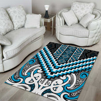Maori Tukutuku Taniko Motifs Area Rug Turquoise Poutama Mix Kowhaiwhai LT7 - Polynesian Pride