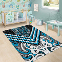 Maori Tukutuku Taniko Motifs Area Rug Turquoise Poutama Mix Kowhaiwhai LT7 - Polynesian Pride