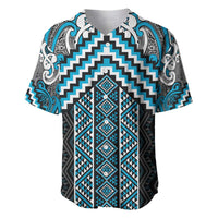 Maori Tukutuku Taniko Motifs Baseball Jersey Turquoise Poutama Mix Kowhaiwhai LT7 Turquoise - Polynesian Pride