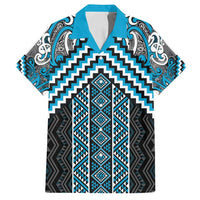 Maori Tukutuku Taniko Motifs Family Matching Long Sleeve Bodycon Dress and Hawaiian Shirt Turquoise Poutama Mix Kowhaiwhai LT7 Dad's Shirt - Short Sleeve Turquoise - Polynesian Pride