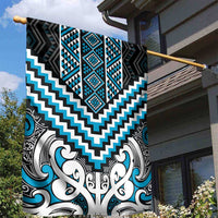 Maori Tukutuku Taniko Motifs Garden Flag Turquoise Poutama Mix Kowhaiwhai LT7 - Polynesian Pride