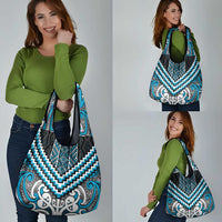 Maori Tukutuku Taniko Motifs Grocery Bag Turquoise Poutama Mix Kowhaiwhai LT7 - Polynesian Pride
