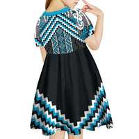 Maori Tukutuku Taniko Motifs Kid Short Sleeve Dress Turquoise Poutama Mix Kowhaiwhai LT7 - Polynesian Pride
