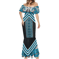 Maori Tukutuku Taniko Motifs Mermaid Dress Turquoise Poutama Mix Kowhaiwhai LT7 - Polynesian Pride