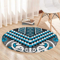 Maori Tukutuku Taniko Motifs Round Carpet Turquoise Poutama Mix Kowhaiwhai LT7 - Polynesian Pride