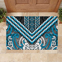 Maori Tukutuku Taniko Motifs Rubber Doormat Turquoise Poutama Mix Kowhaiwhai LT7 Turquoise - Polynesian Pride