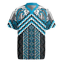 Maori Tukutuku Taniko Motifs Rugby Jersey Turquoise Poutama Mix Kowhaiwhai LT7 Turquoise - Polynesian Pride