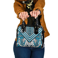 Maori Tukutuku Taniko Motifs Shoulder Handbag Turquoise Poutama Mix Kowhaiwhai LT7 One Size Turquoise - Polynesian Pride