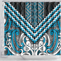 Maori Tukutuku Taniko Motifs Shower Curtain Turquoise Poutama Mix Kowhaiwhai LT7 - Polynesian Pride