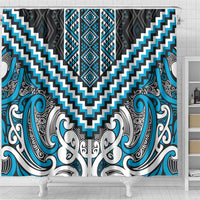 Maori Tukutuku Taniko Motifs Shower Curtain Turquoise Poutama Mix Kowhaiwhai LT7 - Polynesian Pride