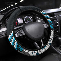 Maori Tukutuku Taniko Motifs Steering Wheel Cover Turquoise Poutama Mix Kowhaiwhai LT7 Universal Fit Turquoise - Polynesian Pride