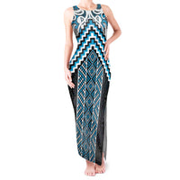 Maori Tukutuku Taniko Motifs Tank Maxi Dress Turquoise Poutama Mix Kowhaiwhai LT7 Women Turquoise - Polynesian Pride