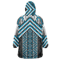 Maori Tukutuku Taniko Motifs Wearable Blanket Hoodie Turquoise Poutama Mix Kowhaiwhai LT7 - Polynesian Pride