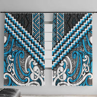 Maori Tukutuku Taniko Motifs Window Curtain Turquoise Poutama Mix Kowhaiwhai LT7 With Hooks Turquoise - Polynesian Pride