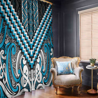 Maori Tukutuku Taniko Motifs Window Curtain Turquoise Poutama Mix Kowhaiwhai LT7 - Polynesian Pride
