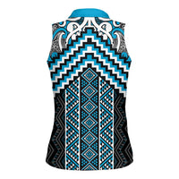Maori Tukutuku Taniko Motifs Women Sleeveless Polo Shirt Turquoise Poutama Mix Kowhaiwhai LT7 - Polynesian Pride