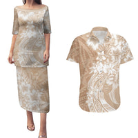 Polynesian Women's Day Couples Matching Puletasi and Hawaiian Shirt Plumeria Passion - Beige LT7 Beige - Polynesian Pride
