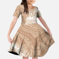Polynesian Women's Day Family Matching Short Sleeve Bodycon Dress and Hawaiian Shirt Plumeria Passion - Beige LT7 Daughter's Dress Beige - Polynesian Pride