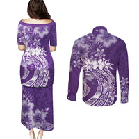 Polynesian Women's Day Couples Matching Puletasi and Long Sleeve Button Shirt Plumeria Passion - Purple LT7 - Polynesian Pride