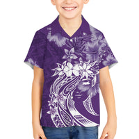 Polynesian Women's Day Family Matching Off Shoulder Long Sleeve Dress and Hawaiian Shirt Plumeria Passion - Purple LT7 Son's Shirt Purple - Polynesian Pride