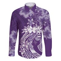 Polynesian Women's Day Family Matching Off Shoulder Maxi Dress and Hawaiian Shirt Plumeria Passion - Purple LT7 Dad's Shirt - Long Sleeve Purple - Polynesian Pride