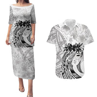 Polynesian Women's Day Couples Matching Puletasi and Hawaiian Shirt Plumeria Passion - White LT7 White - Polynesian Pride