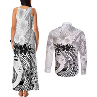 Polynesian Women's Day Couples Matching Tank Maxi Dress and Long Sleeve Button Shirt Plumeria Passion - White LT7 - Polynesian Pride