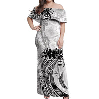 Polynesian Women's Day Off Shoulder Maxi Dress Plumeria Passion - White LT7 Women White - Polynesian Pride