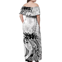 Polynesian Women's Day Off Shoulder Maxi Dress Plumeria Passion - White LT7 - Polynesian Pride