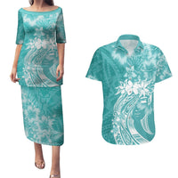 Polynesian Women's Day Couples Matching Puletasi and Hawaiian Shirt Plumeria Passion - Teal LT7 Teal - Polynesian Pride