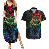 New Zealand Pride Couples Matching Summer Maxi Dress and Hawaiian Shirt Takatapui Rainbow Fern LT7 Colorful - Polynesian Pride