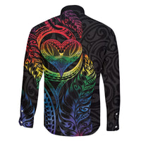 New Zealand Pride Family Matching Off The Shoulder Long Sleeve Dress and Hawaiian Shirt Takatapui Rainbow Fern LT7 - Polynesian Pride