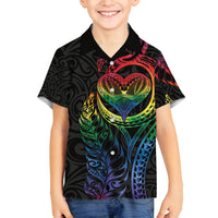 New Zealand Pride Family Matching Off The Shoulder Long Sleeve Dress and Hawaiian Shirt Takatapui Rainbow Fern LT7 Son's Shirt Colorful - Polynesian Pride