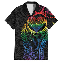New Zealand Pride Family Matching Summer Maxi Dress and Hawaiian Shirt Takatapui Rainbow Fern LT7 Dad's Shirt - Short Sleeve Colorful - Polynesian Pride