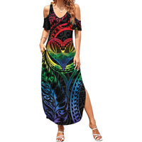 New Zealand Pride Family Matching Summer Maxi Dress and Hawaiian Shirt Takatapui Rainbow Fern LT7 Mom's Dress Colorful - Polynesian Pride