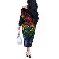New Zealand Pride Off The Shoulder Long Sleeve Dress Takatapui Rainbow Fern LT7 - Polynesian Pride
