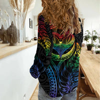 New Zealand Pride Women Casual Shirt Takatapui Rainbow Fern LT7 - Polynesian Pride