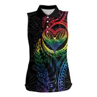 New Zealand Pride Women Sleeveless Polo Shirt Takatapui Rainbow Fern LT7 Female Colorful - Polynesian Pride