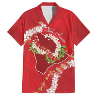 Hawaii Island Flowers Lei Family Matching Off Shoulder Short Dress and Hawaiian Shirt Ohia Lehua Scarlet Red LT7 Dad's Shirt - Short Sleeve Red - Polynesian Pride