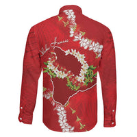 Hawaii Island Flowers Lei Family Matching Off Shoulder Short Dress and Hawaiian Shirt Ohia Lehua Scarlet Red LT7 - Polynesian Pride