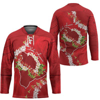 Hawaii Island Flowers Lei Hockey Jersey Ohia Lehua Scarlet Red