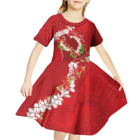 Hawaii Island Flowers Lei Kid Short Sleeve Dress Ohia Lehua Scarlet Red LT7 - Polynesian Pride