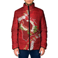Hawaii Island Flowers Lei Padded Jacket Ohia Lehua Scarlet Red