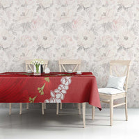 Hawaii Island Flowers Lei Tablecloth Ohia Lehua Scarlet Red