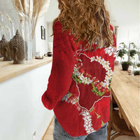 Hawaii Island Flowers Lei Women Casual Shirt Ohia Lehua Scarlet Red LT7 - Polynesian Pride