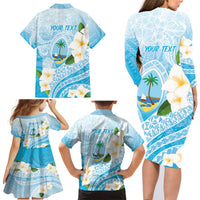 Guam Chamorro Guasali Flowers Family Matching Long Sleeve Bodycon Dress and Hawaiian Shirt Aqua Gradient LT7 - Polynesian Pride