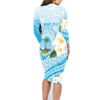 Guam Chamorro Guasali Flowers Family Matching Long Sleeve Bodycon Dress and Hawaiian Shirt Aqua Gradient LT7 - Polynesian Pride