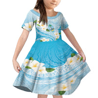 Guam Chamorro Guasali Flowers Family Matching Mermaid Dress and Hawaiian Shirt Aqua Gradient LT7 Daughter's Dress Aquamarine - Polynesian Pride