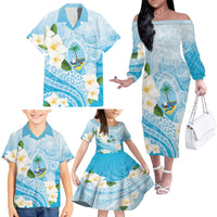 Guam Chamorro Guasali Flowers Family Matching Off The Shoulder Long Sleeve Dress and Hawaiian Shirt Aqua Gradient LT7 - Polynesian Pride